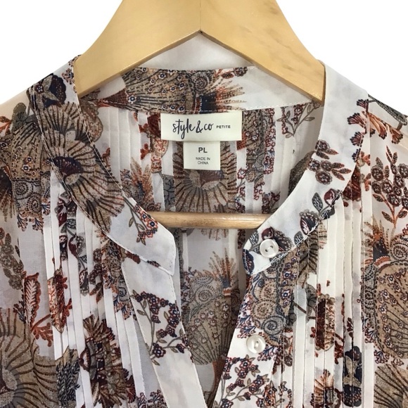 Style & Company Batik Dreams Long Sleeve Button Down Floral Blouse NEW - Picture 6 of 8